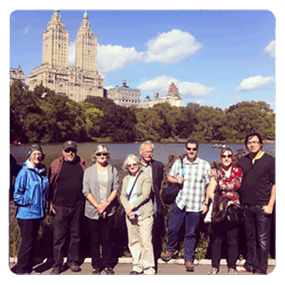 tour group in Central Park in front of the San Remo