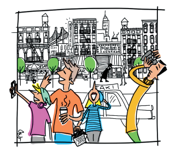 Ilustración del Tours Andando de Nueva York a Medida - grupo a pie en una calle de Nueva York
